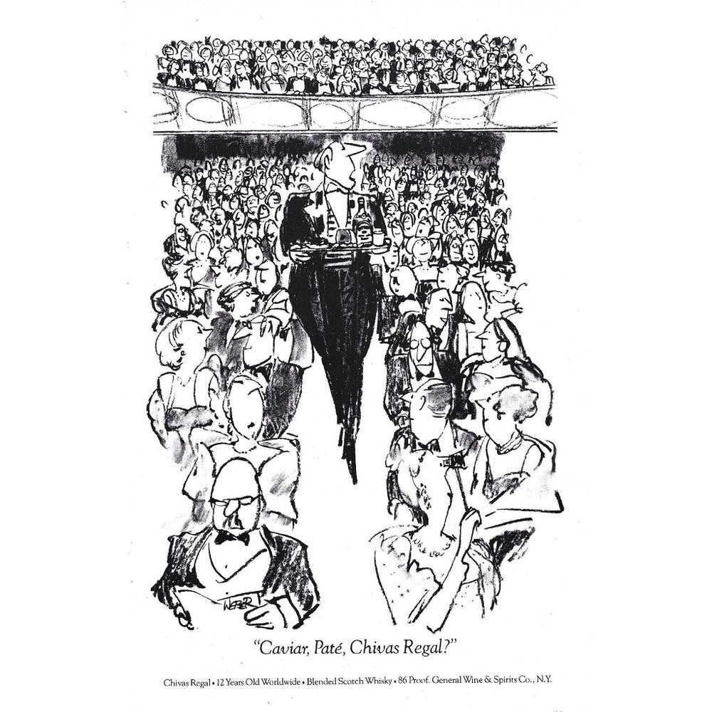 Chivas Regal Scotch Whiskey Drawing Weber 1980s Vintage Print Ad 9 in Theater